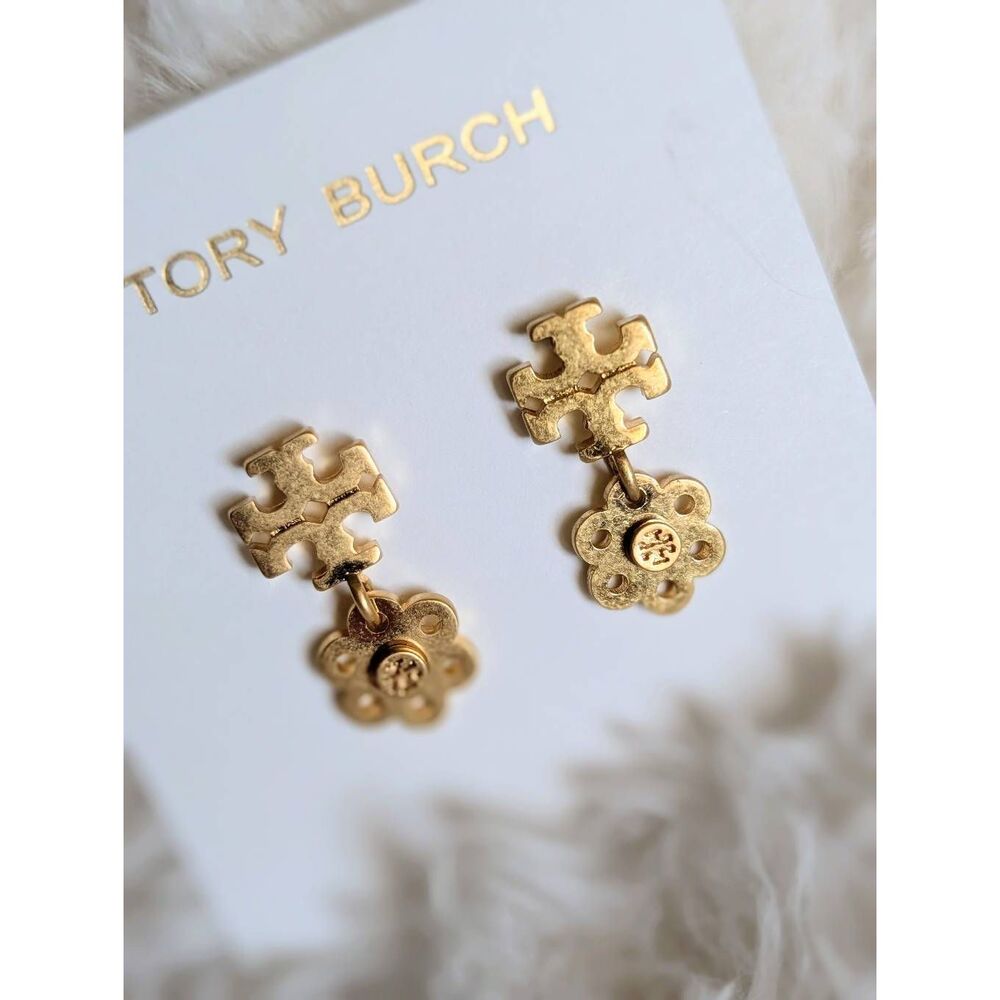 TORY BURCH Matte Logo Flower Drop Dangle Earrings